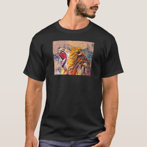 Oil Paint Filter Lion Portrait Lion Roaring Male L T_Shirt