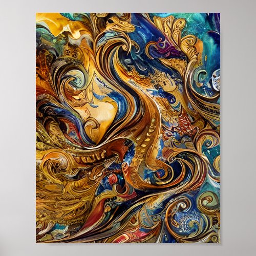 Oil Paint Fluid Marble Textures Triptych Notebook Poster