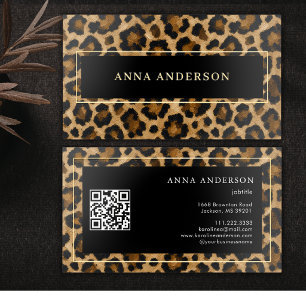 Oil Paint Leopard Animal Print Earth Tones QR Code Foil Spot Gloss Business Cards