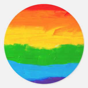 Oil paint Rainbow Colors Gay Lesbian LGBT Classic Round Sticker