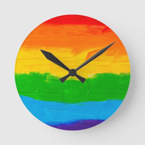 Oil paint Rainbow Colors Gay Lesbian LGBT Round Clock