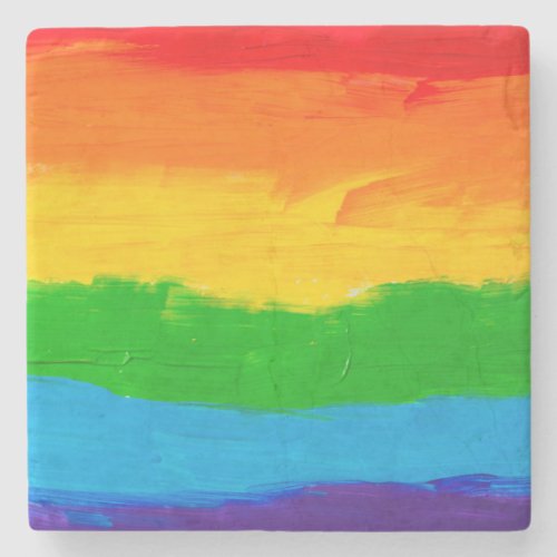 Oil paint Rainbow Colors Gay Lesbian LGBT Stone Coaster