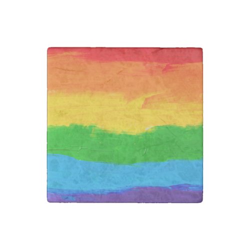 Oil paint Rainbow Colors Gay Lesbian LGBT Stone Magnet