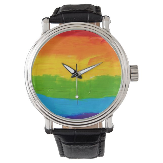Oil paint Rainbow Colors Gay Lesbian LGBT Watch (Front)