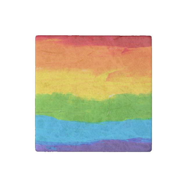 Oil-Paint Rainbow LGBT Pride Stone Magnet – Color (Front)