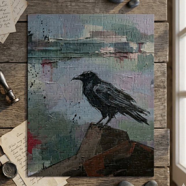 Oil Paint Raven – Moody Corvid Gothic Jigsaw Puzzle (Moody gothic raven oil painting jigsaw puzzle)