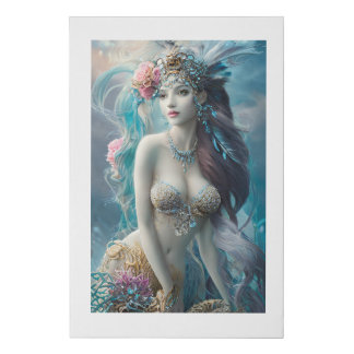 Oil paint style cute ancient mermaid princess faux canvas print