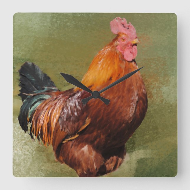 Oil Painted chicken Kitchen Clock (Front)