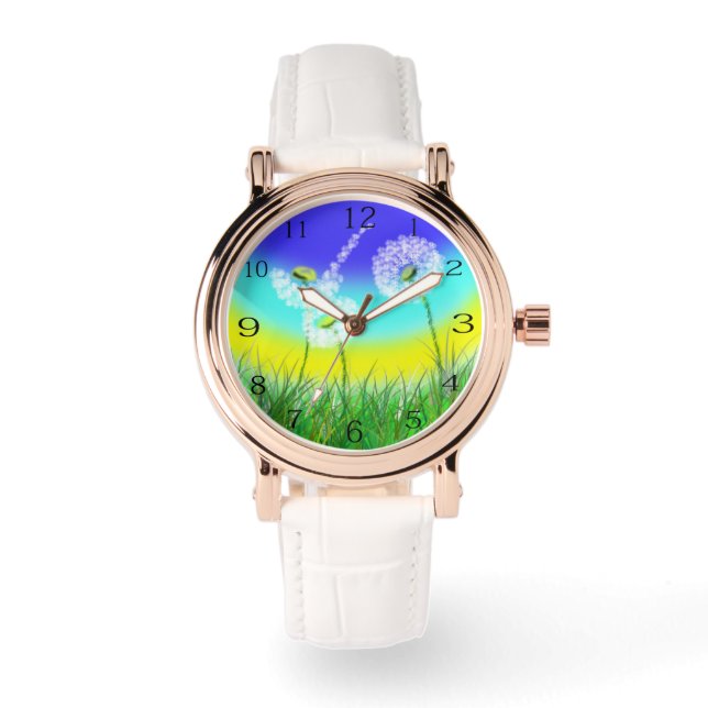 Oil Painted Dandelion Weed Clock, Watch (Front)