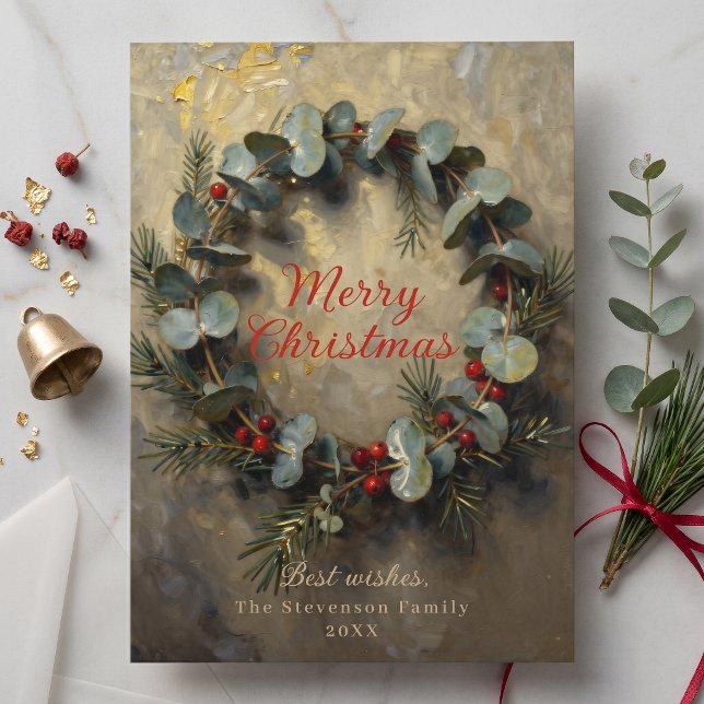 Oil Painted Eucalyptus Wreath Merry Christmas Card (Creator Uploaded)