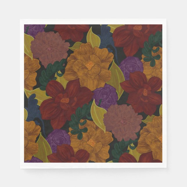 Oil Painted Flowers Napkins (Front)