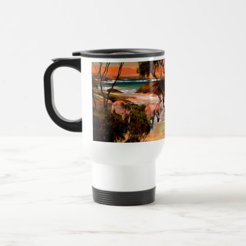 Oil Painted Kangaroo Family At The Beach Travel Mug