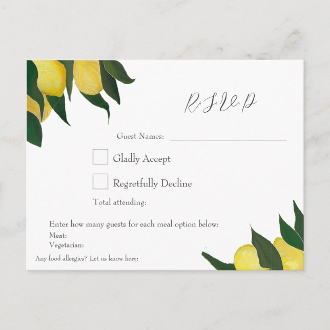 Oil Painted Lemons R.S.V.P Postcard (Front)