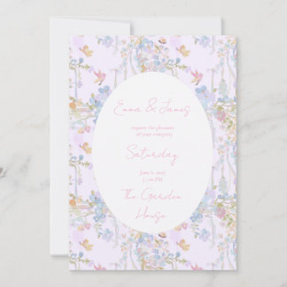 Oil Painted Pastel Pink Floral butterflies Invitation