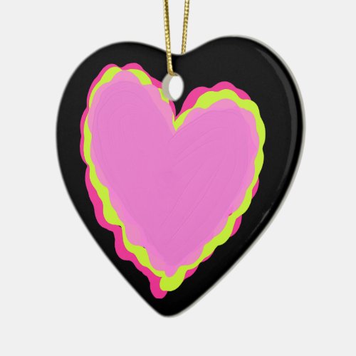 Oil Painted Pink Heart Ceramic Ornament