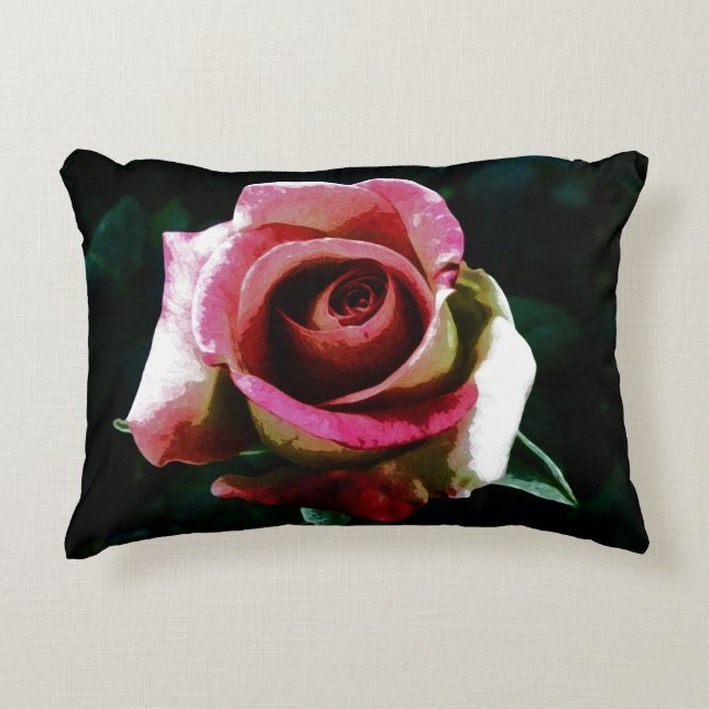Oil painted red rose accent pillow (Front)