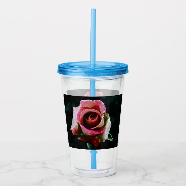 Oil painted red rose acrylic tumbler (Front)