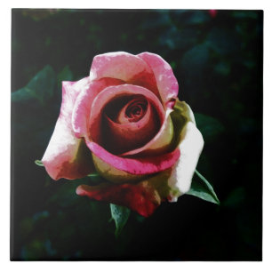 Oil painted red rose ceramic tile