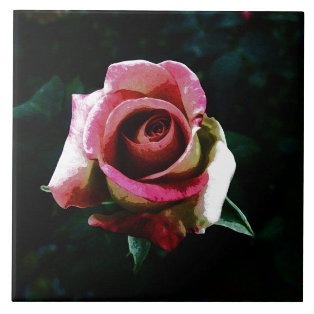 Oil painted red rose ceramic tile (Front)
