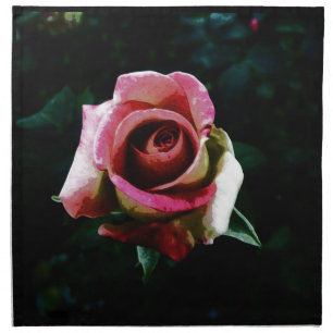 Oil painted red rose cloth napkin