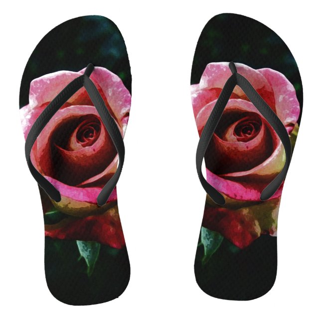 Oil painted red rose flip flops (Footbed)