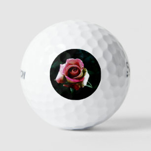 Oil painted red rose golf balls