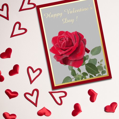 OIl Painted Red Rose _ Happy Valentines Day Foil Holiday Card