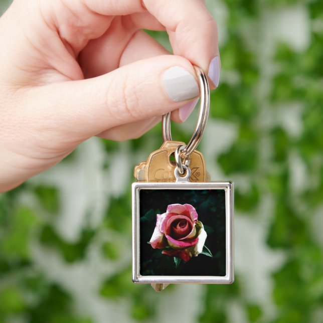 Oil painted red rose keychain (Hand)