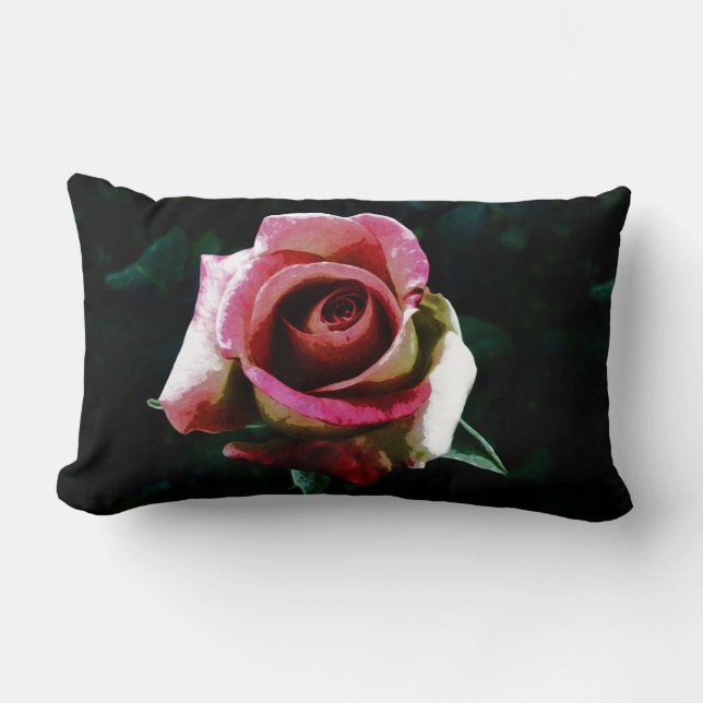 Oil painted red rose lumbar pillow (Front)