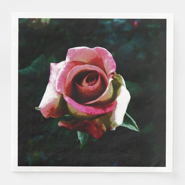Oil painted red rose paper dinner napkins (Front)