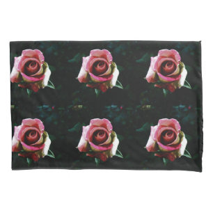 Oil painted red rose pillow case