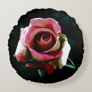 Oil painted red rose round pillow