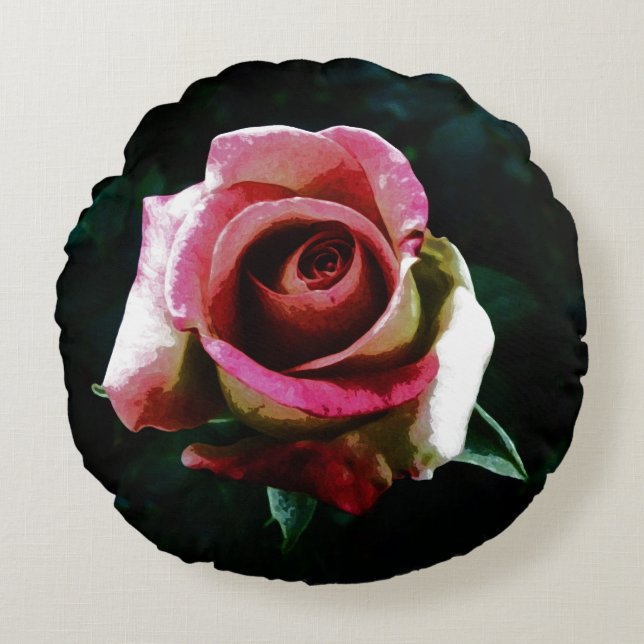 Oil painted red rose round pillow (Front)