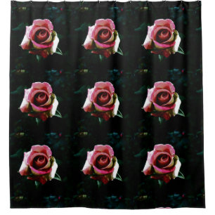 Oil painted red rose shower curtain