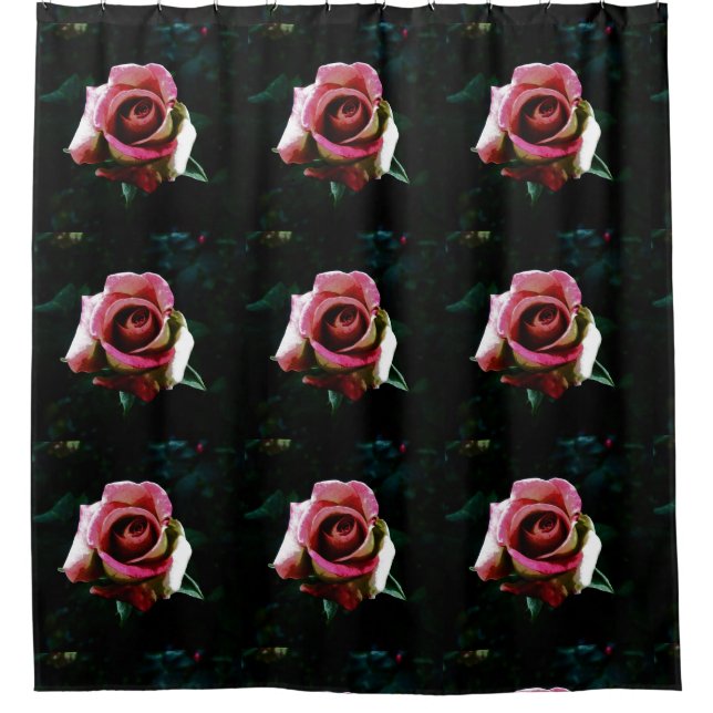 Oil painted red rose shower curtain (Front)