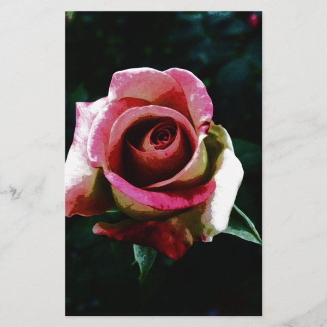 Oil painted red rose stationery (Front)