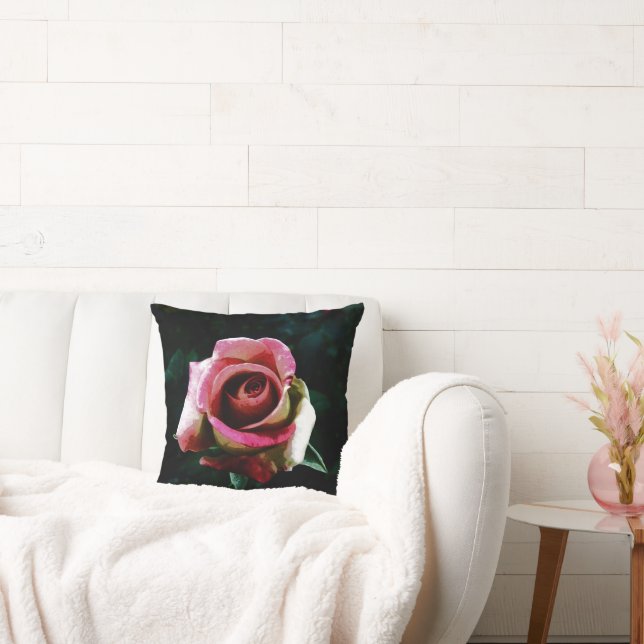 Oil painted red rose throw pillow (Couch)