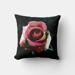Oil painted red rose throw pillow
