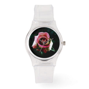 Oil painted red rose watch