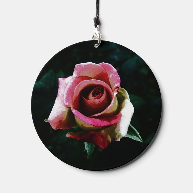 Oil painted red rose wind chime  (Front)