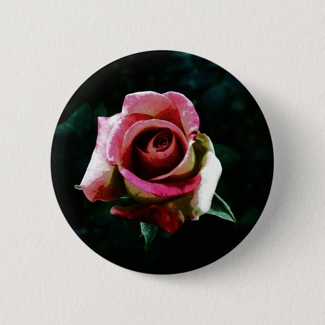 Oil painted rose pinback button (Front)
