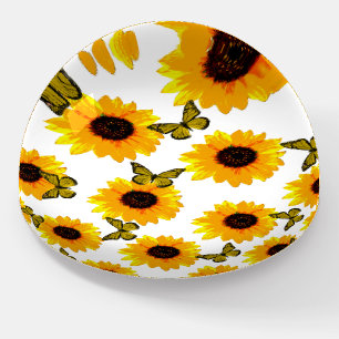 Oil Painted Sunflowers And Butterflies, Paperweight