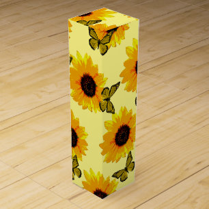 Oil Painted Sunflowers And Butterflies, Wine Box