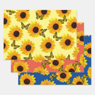 Oil Painted Sunflowers And Butterflies, Wrapping Paper Sheets