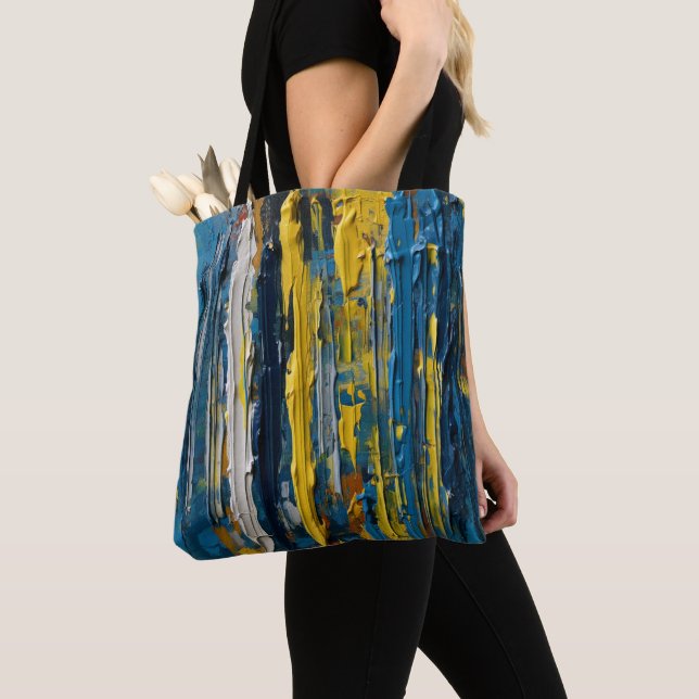 Oil Painted Vertical Abstract Stripes Tote Bag (Close Up)