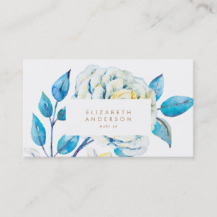 Oil Painted White Rose Blue Business Card