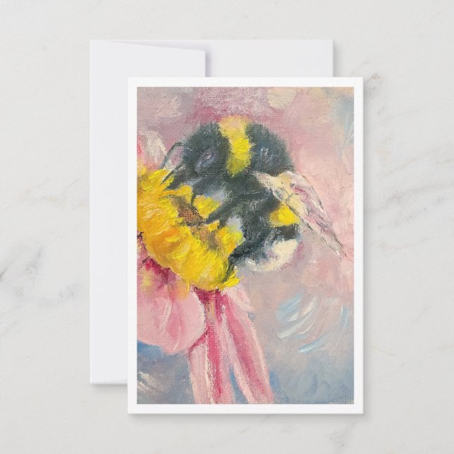 Oil Painting Bumblebee on Blue Flower Note Card (Front)