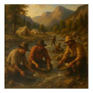 Oil painting depicting the American Gold Rush Acrylic Print