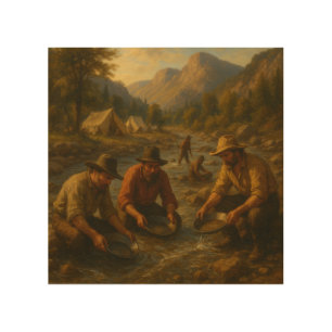 Oil painting depicting the American Gold Rush Wood Wall Art