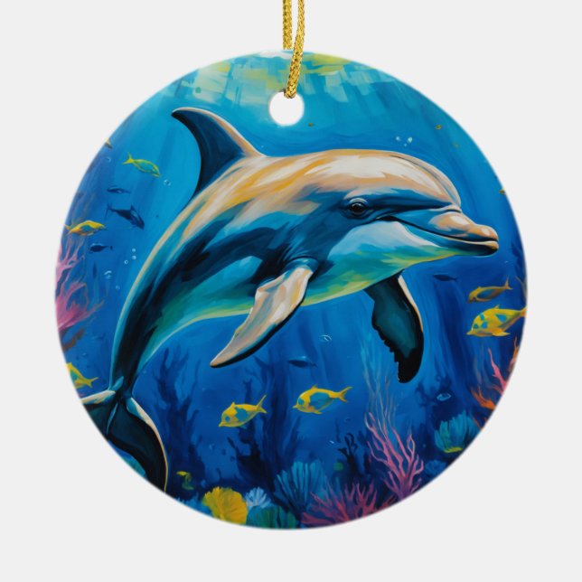 Oil Painting Dolphin Ceramic Ornament (Front)